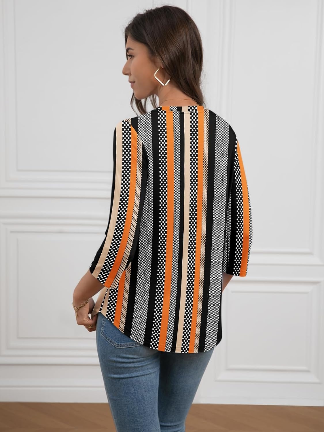image:imageATHMILE Womens 34 Length Sleeve Womens Tops Basic TeesKhaki Stripe