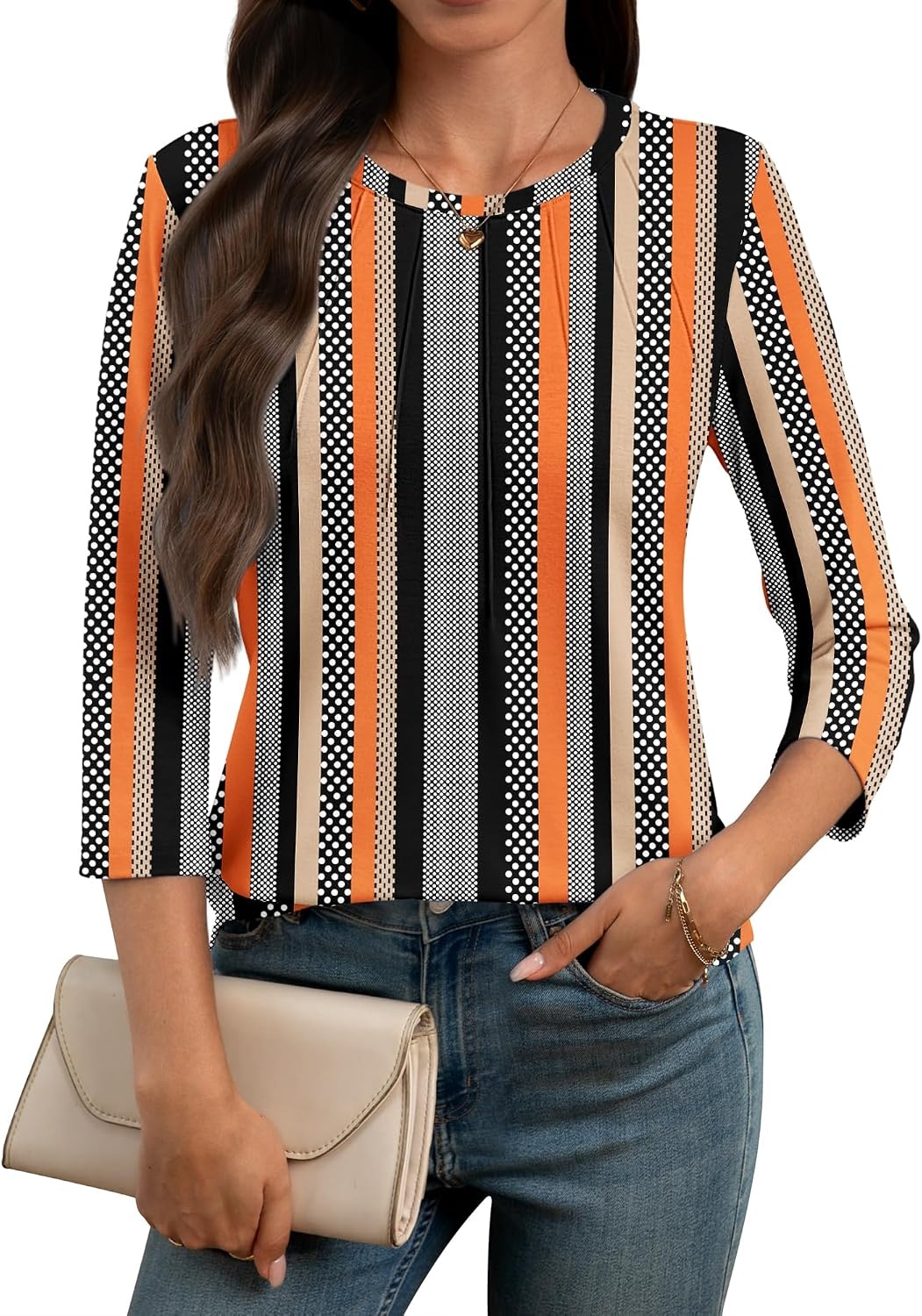 image:imageATHMILE Womens 34 Length Sleeve Womens Tops Basic TeesKhaki Stripe