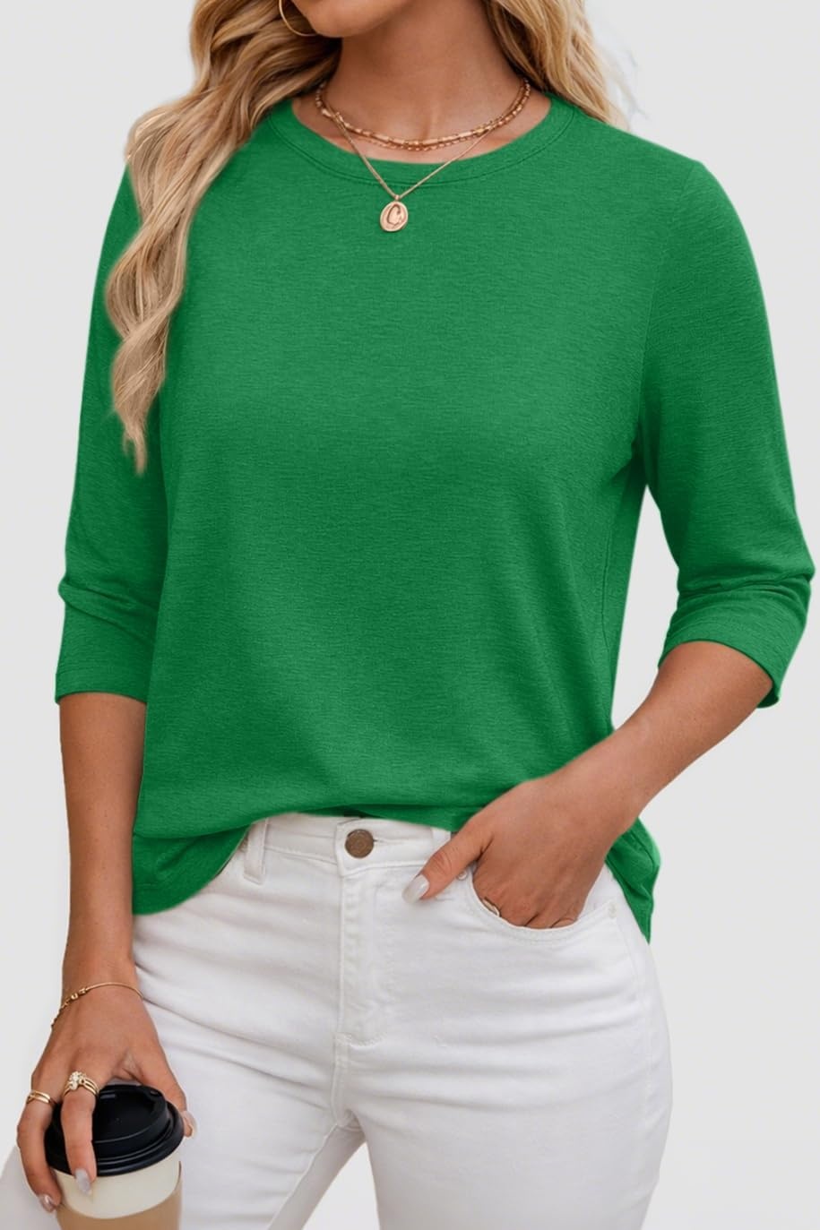 image:imageATHMILE Womens 34 Length Sleeve Womens Tops Basic TeesLucky Green