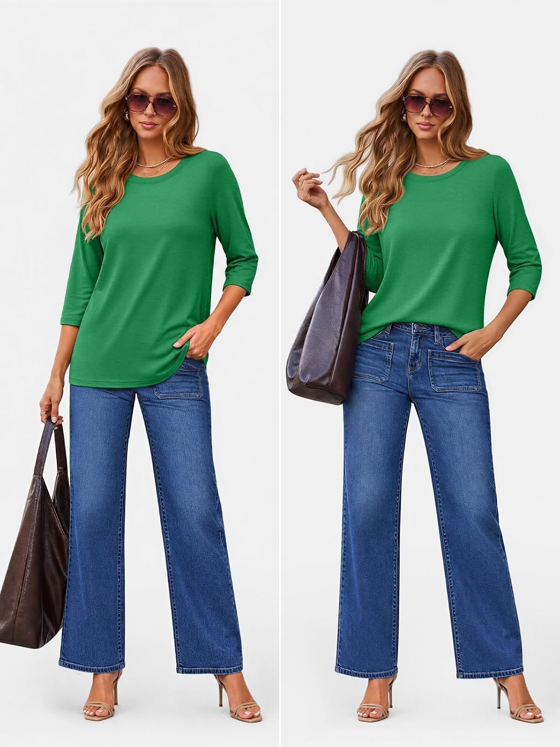 image:imageATHMILE Womens 34 Length Sleeve Womens Tops Basic TeesLucky Green