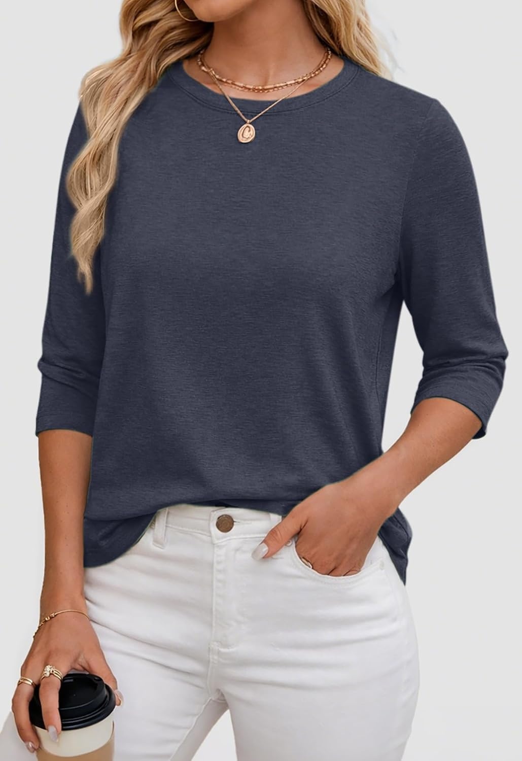 image:imageATHMILE Womens 34 Length Sleeve Womens Tops Basic TeesNavy