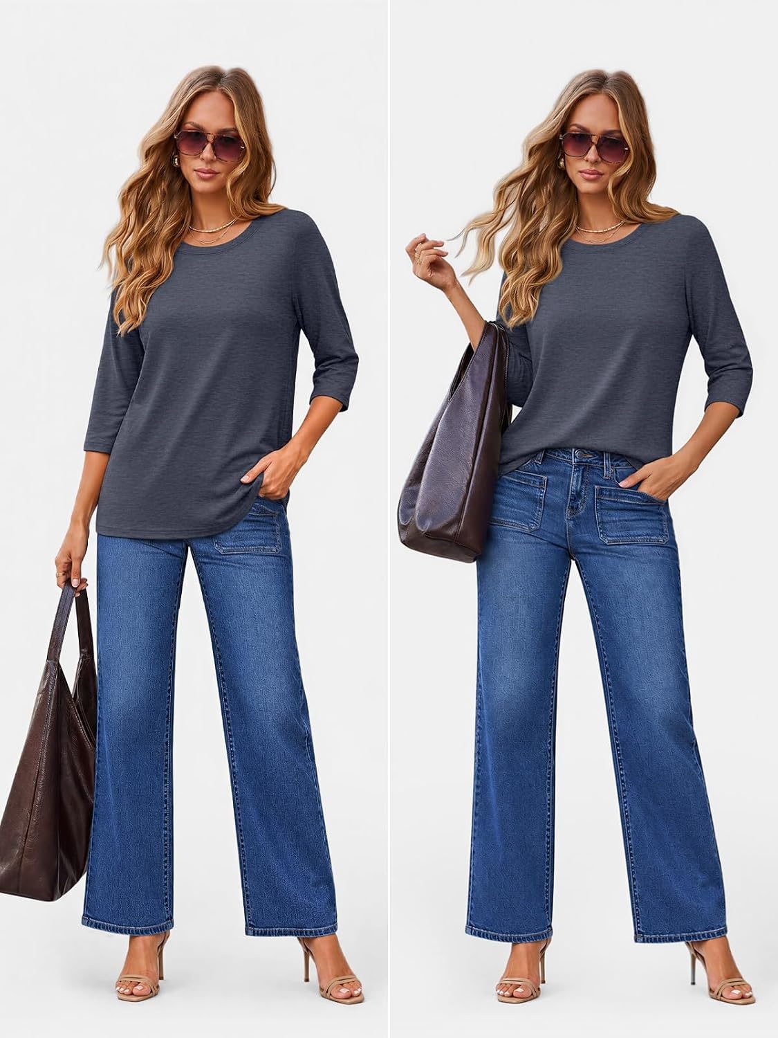 image:imageATHMILE Womens 34 Length Sleeve Womens Tops Basic TeesNavy
