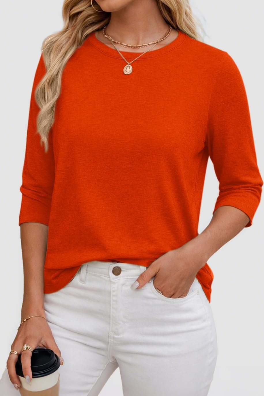 image:imageATHMILE Womens 34 Length Sleeve Womens Tops Basic TeesOrange