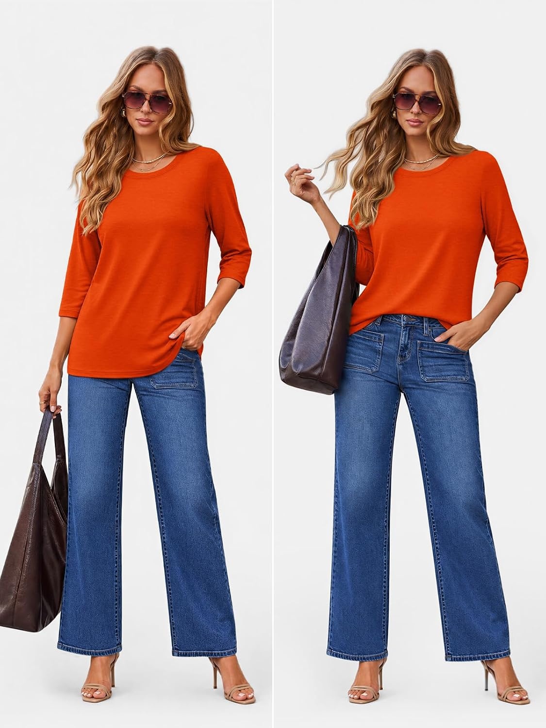 image:imageATHMILE Womens 34 Length Sleeve Womens Tops Basic TeesOrange