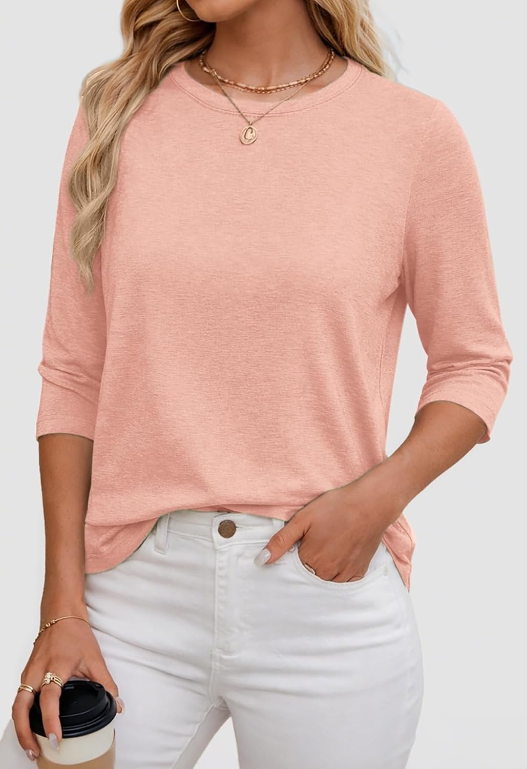 image:imageATHMILE Womens 34 Length Sleeve Womens Tops Basic TeesPink