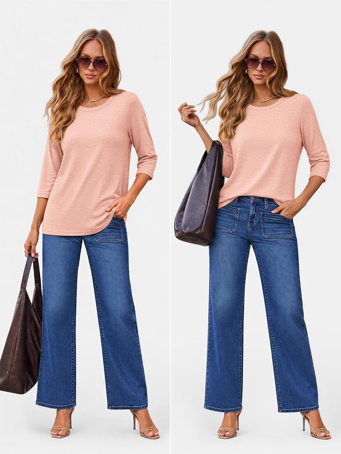 image:imageATHMILE Womens 34 Length Sleeve Womens Tops Basic TeesPink