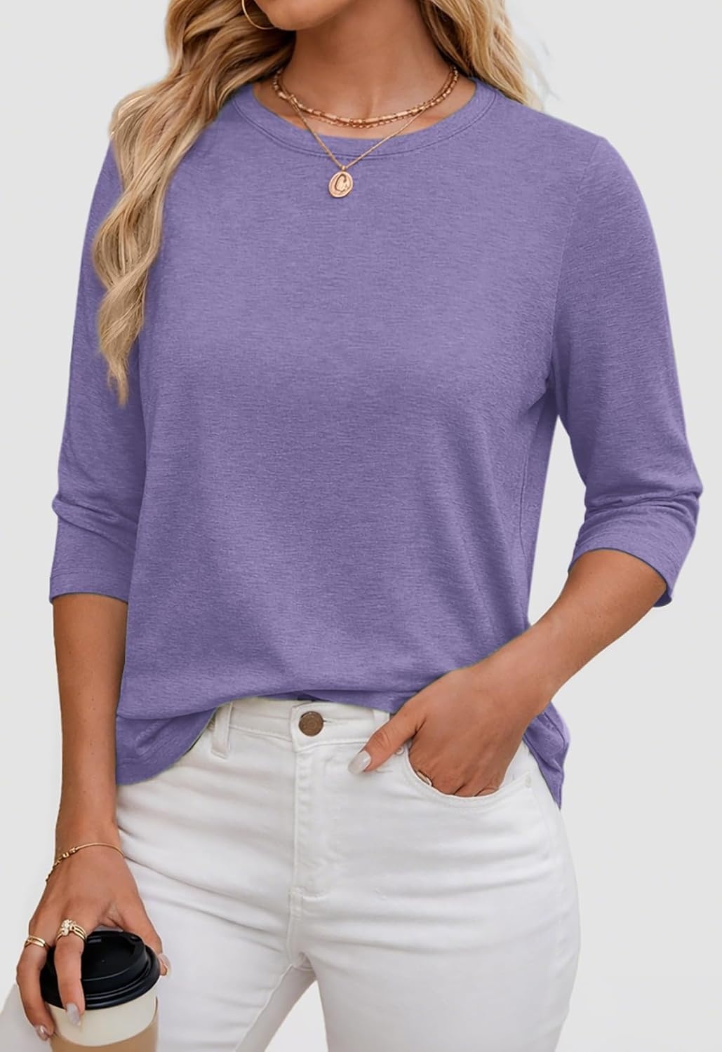 image:imageATHMILE Womens 34 Length Sleeve Womens Tops Basic TeesPurple