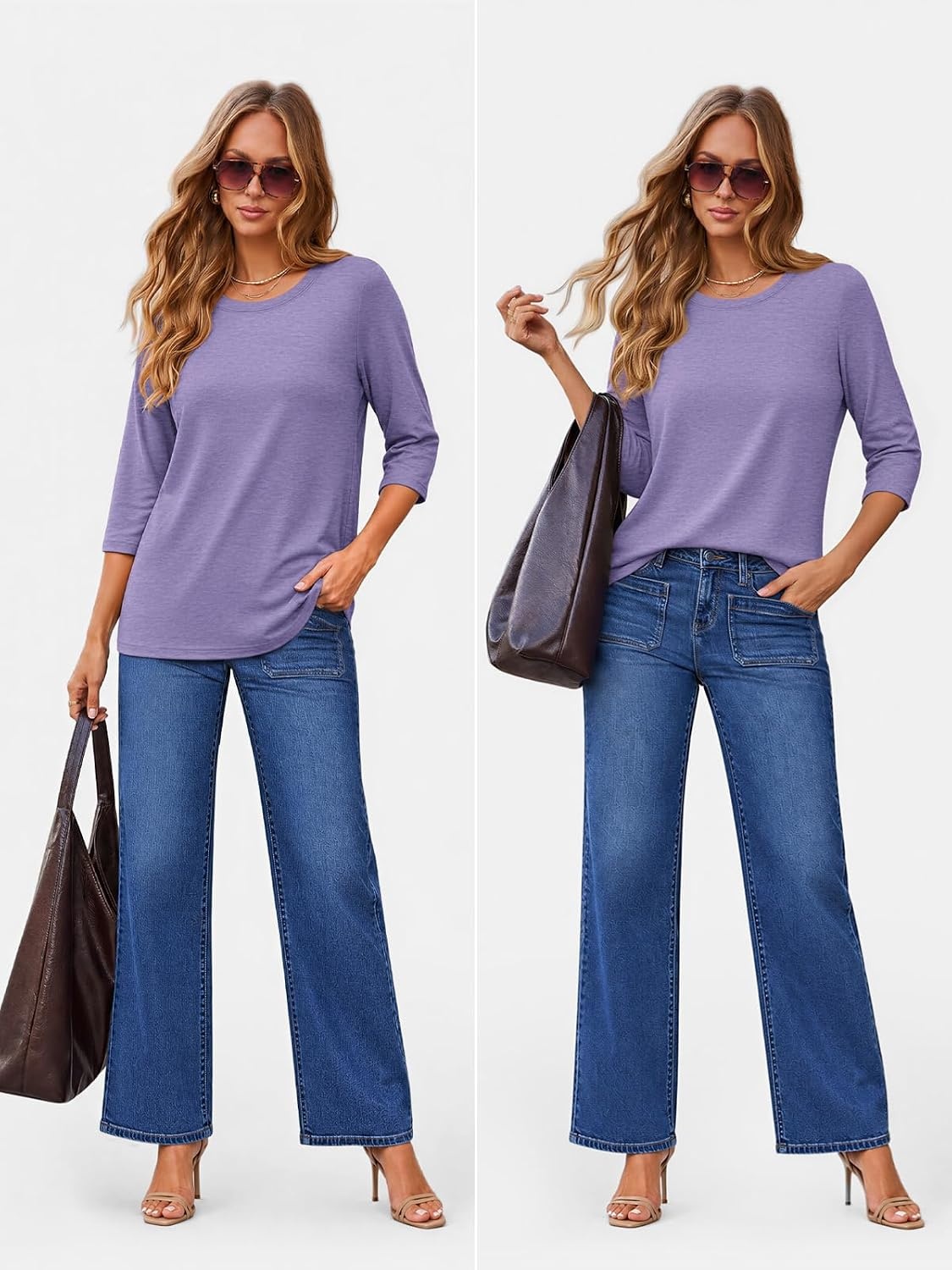 image:imageATHMILE Womens 34 Length Sleeve Womens Tops Basic TeesPurple