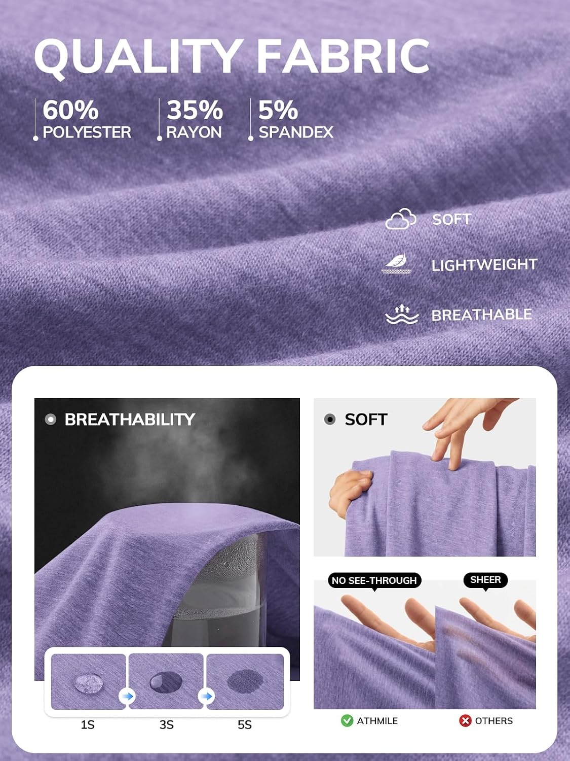 image:imageATHMILE Womens 34 Length Sleeve Womens Tops Basic TeesPurple