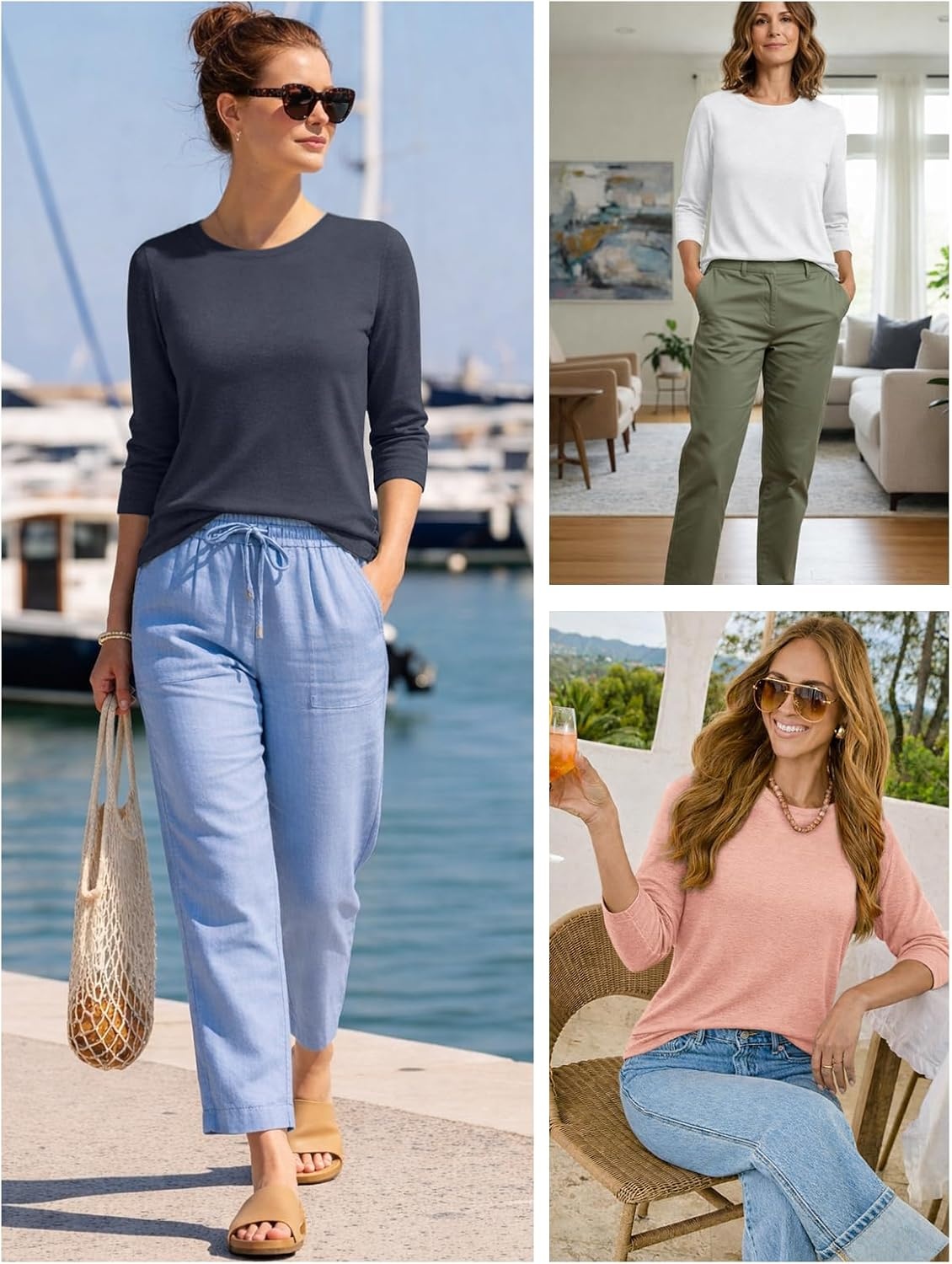 image:imageATHMILE Womens 34 Length Sleeve Womens Tops Basic TeesRed