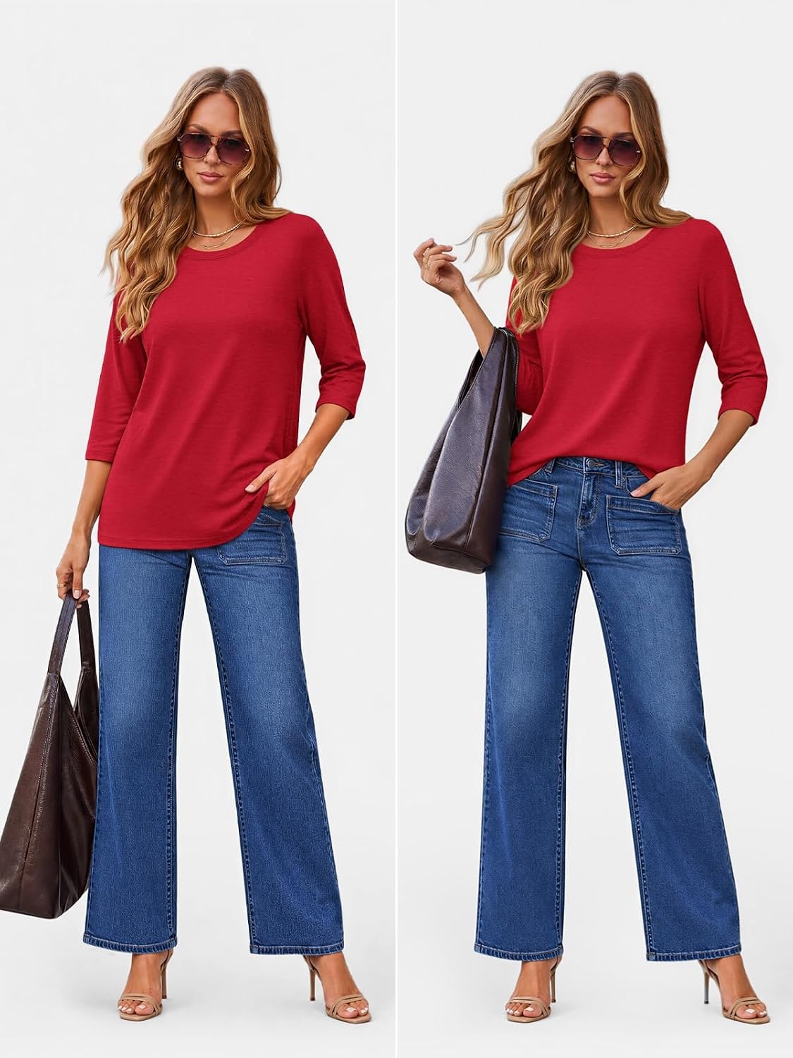 image:imageATHMILE Womens 34 Length Sleeve Womens Tops Basic TeesRed