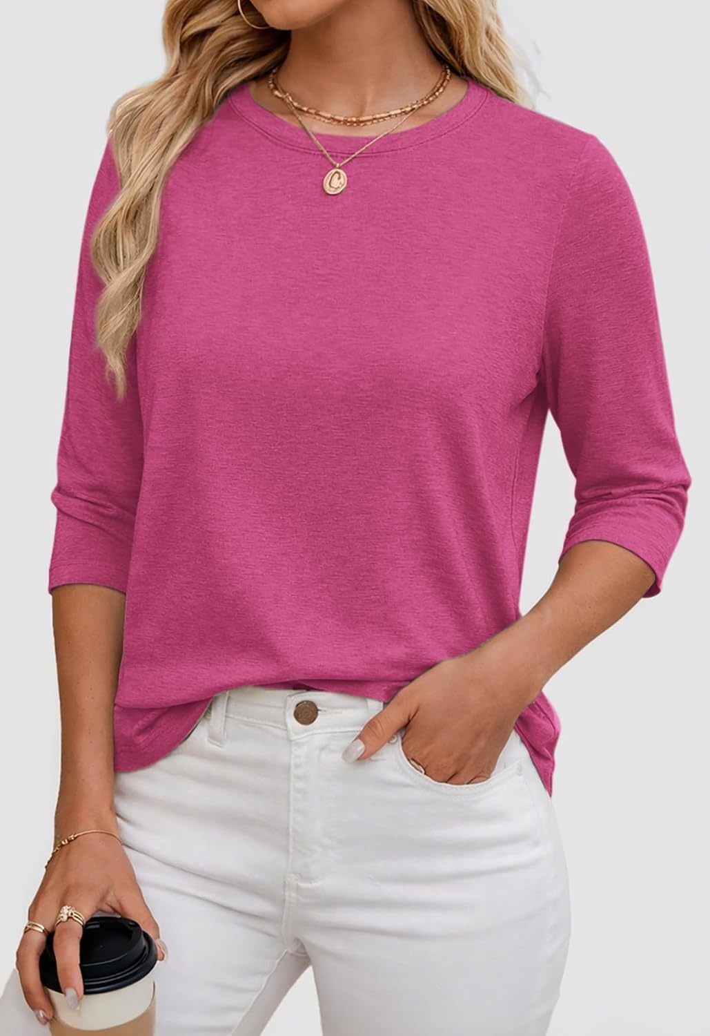 image:imageATHMILE Womens 34 Length Sleeve Womens Tops Basic TeesRose