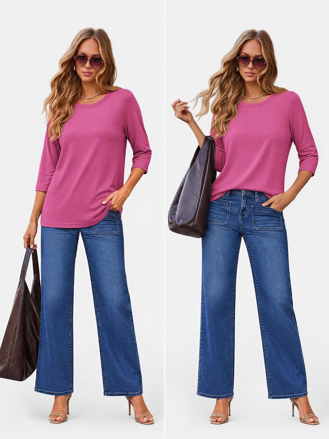 image:imageATHMILE Womens 34 Length Sleeve Womens Tops Basic TeesRose
