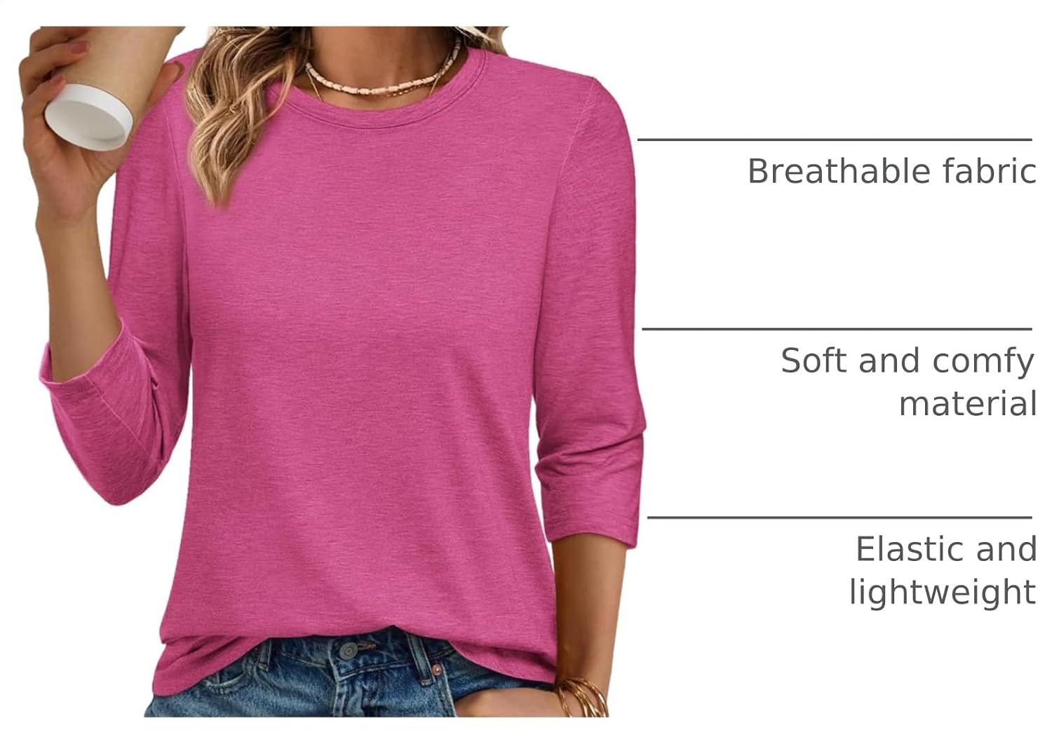 image:imageATHMILE Womens 34 Length Sleeve Womens Tops Basic TeesRose
