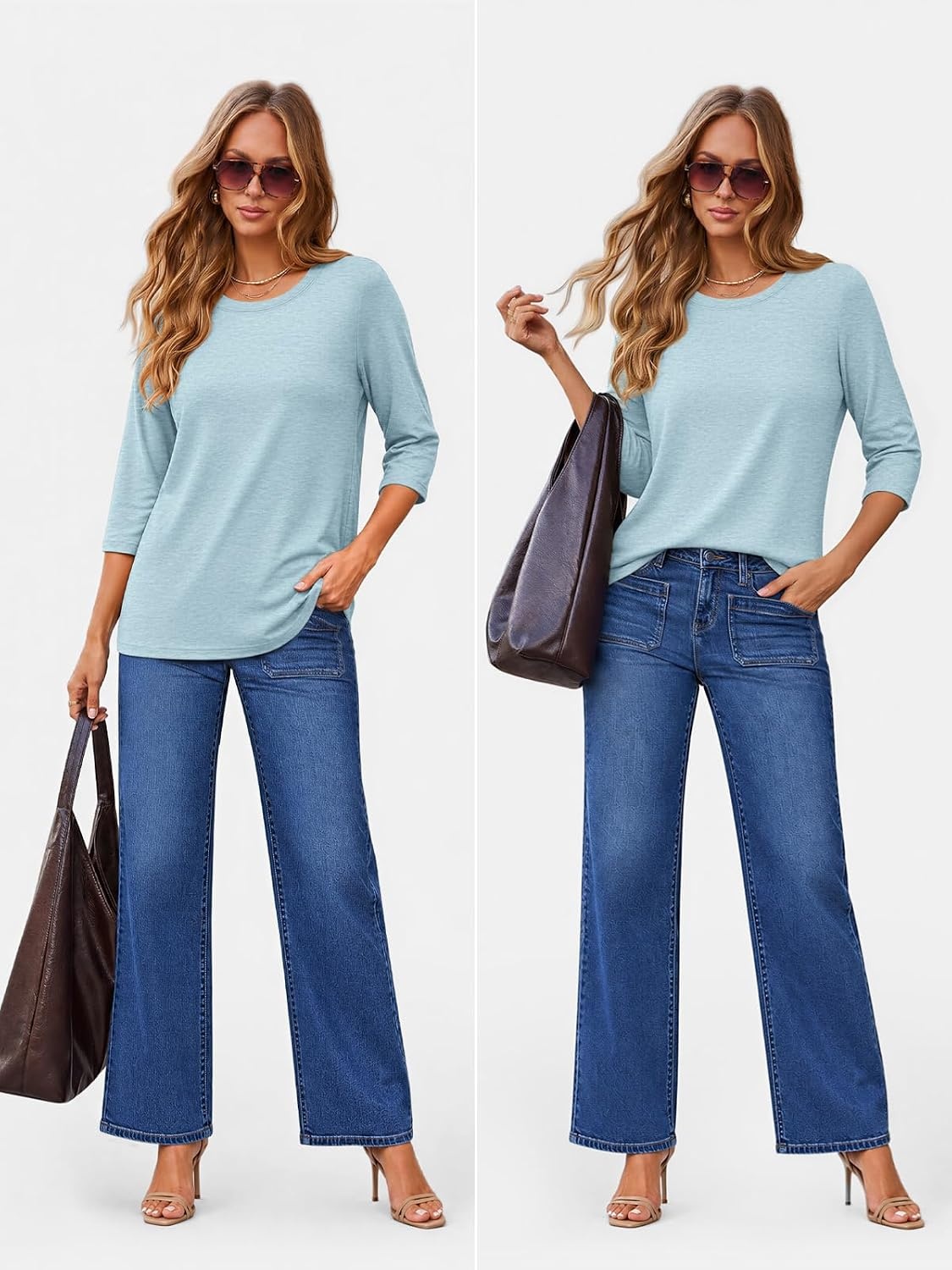 image:imageATHMILE Womens 34 Length Sleeve Womens Tops Basic TeesSky Blue