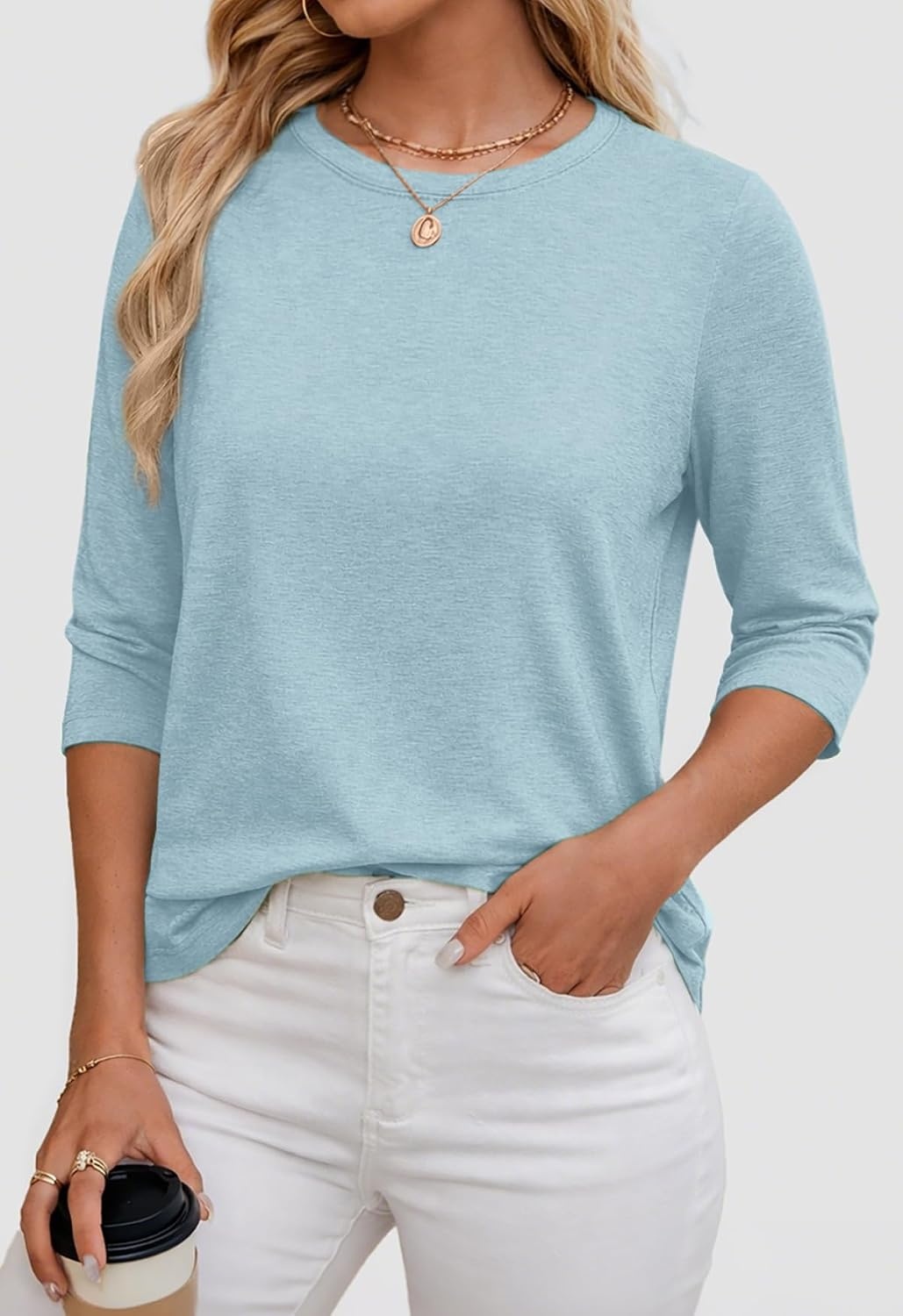 image:imageATHMILE Womens 34 Length Sleeve Womens Tops Basic TeesSky Blue
