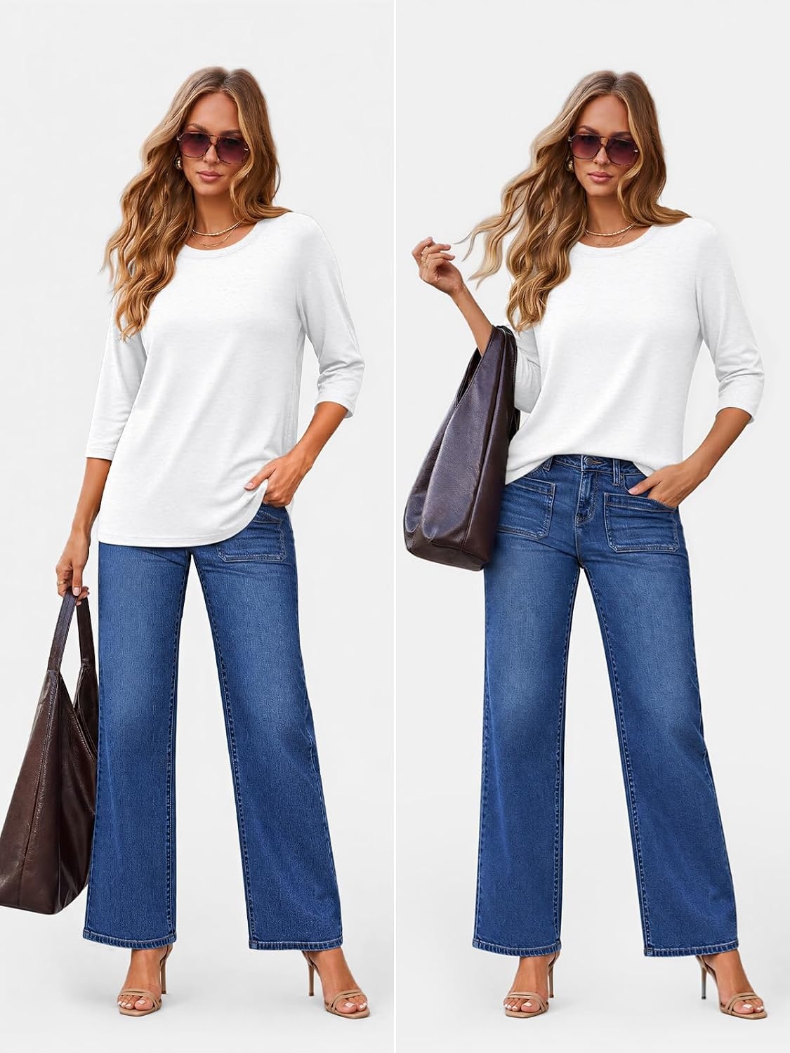 image:imageATHMILE Womens 34 Length Sleeve Womens Tops Basic TeesWhite
