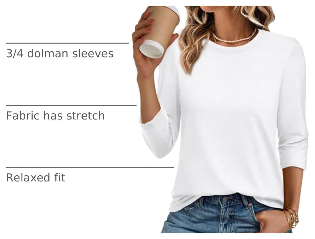 image:imageATHMILE Womens 34 Length Sleeve Womens Tops Basic TeesWhite