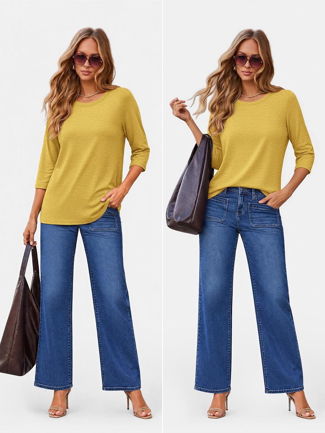 image:imageATHMILE Womens 34 Length Sleeve Womens Tops Basic TeesYellow
