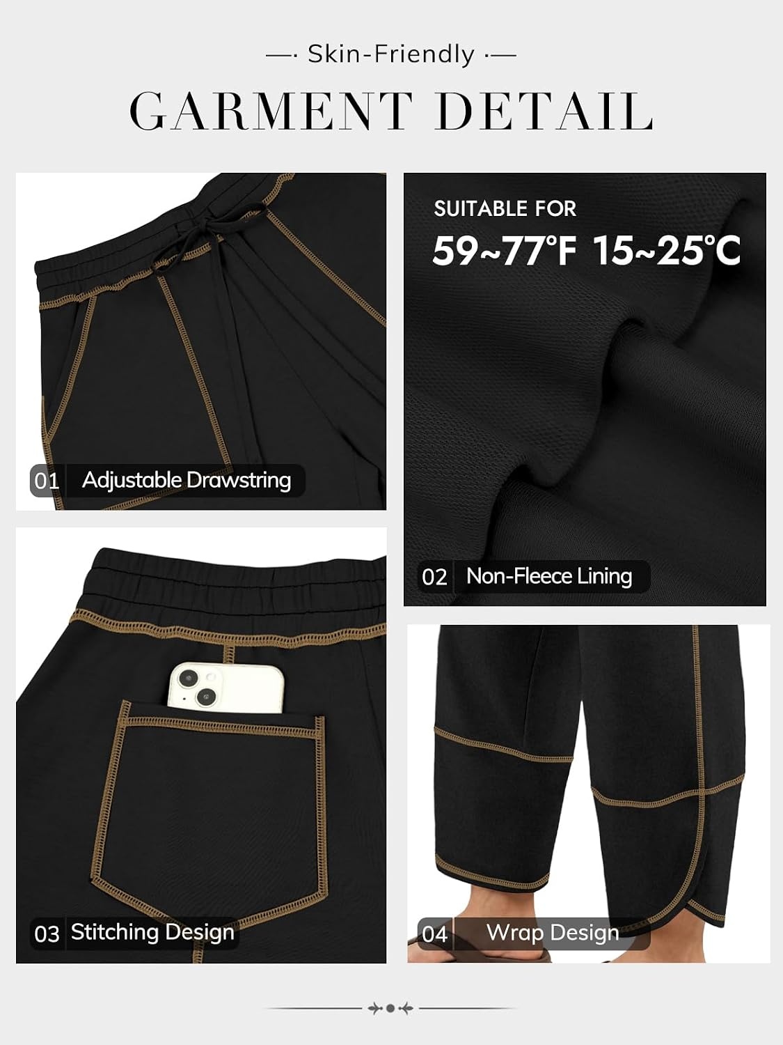 image:imageATHMILE Womens Barrel Sweatpants Baggy Wide Leg Drawstring Lounge Track Sweat Palazzo Harem Pants with PocketsBlack