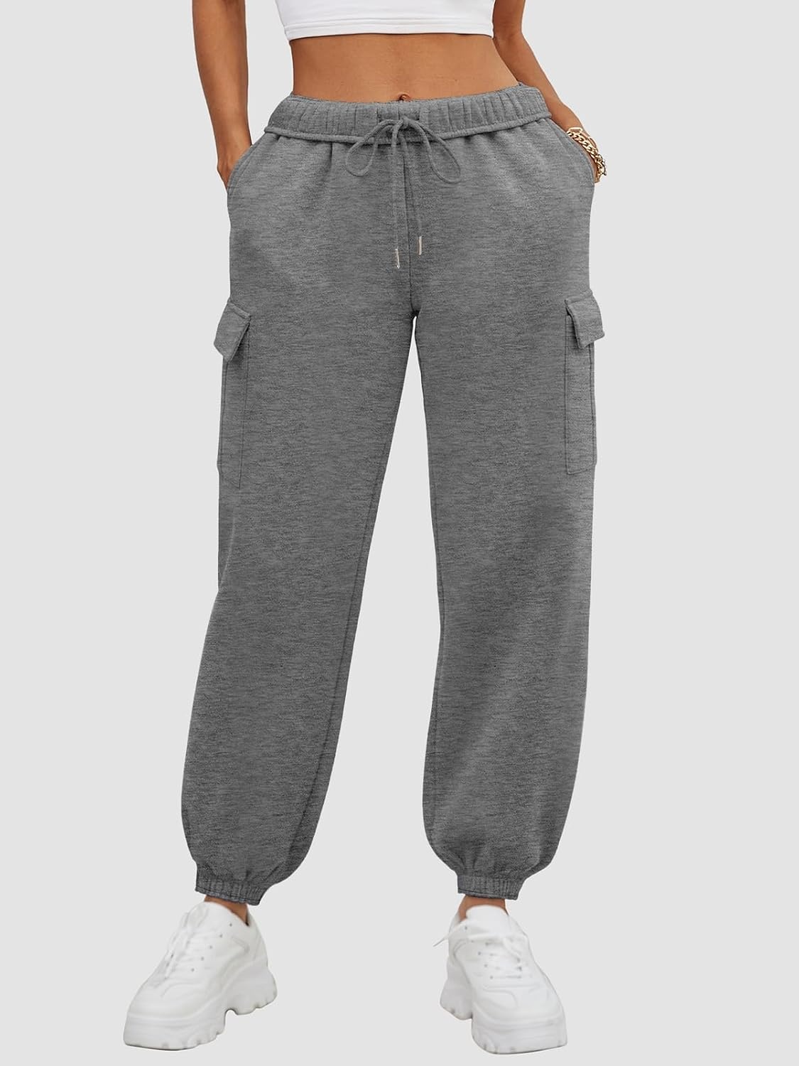image:imageATHMILE Womens Cargo Sweatpants Oversized Fleece Joggers Fall Fashion Outfits Y2k Clothes 2026 with PocketsDarkgray