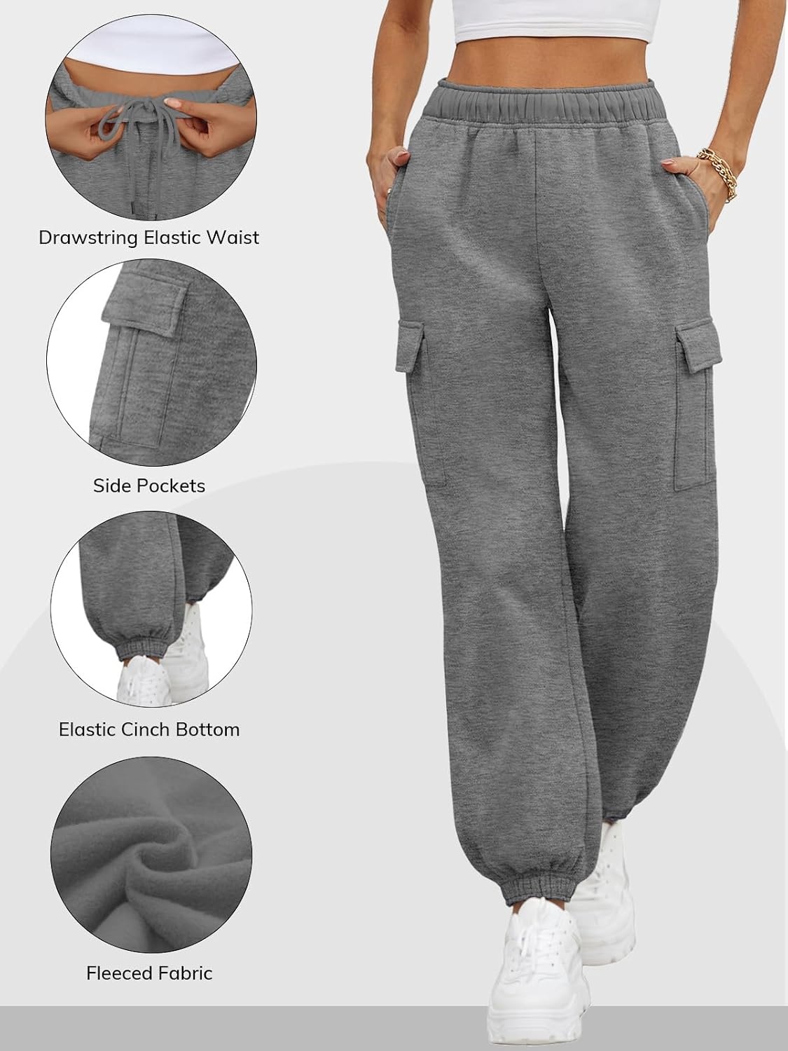 image:imageATHMILE Womens Cargo Sweatpants Oversized Fleece Joggers Fall Fashion Outfits Y2k Clothes 2026 with PocketsDarkgray
