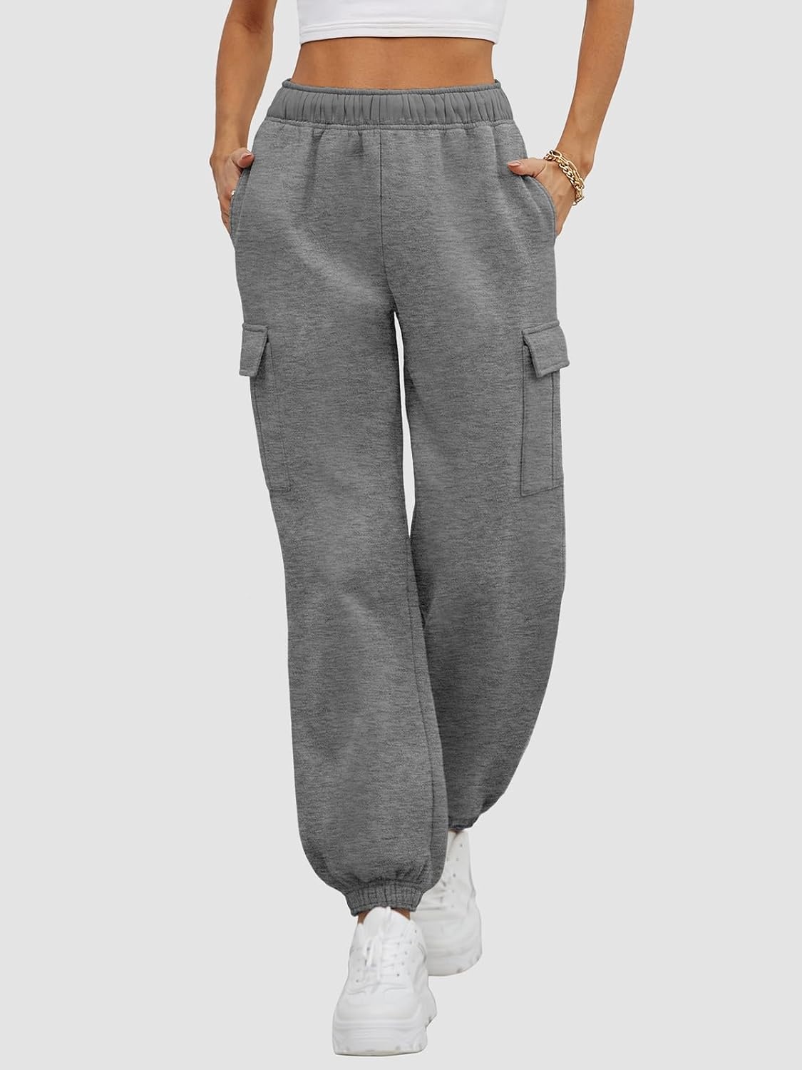 image:imageATHMILE Womens Cargo Sweatpants Oversized Fleece Joggers Fall Fashion Outfits Y2k Clothes 2026 with PocketsDarkgray