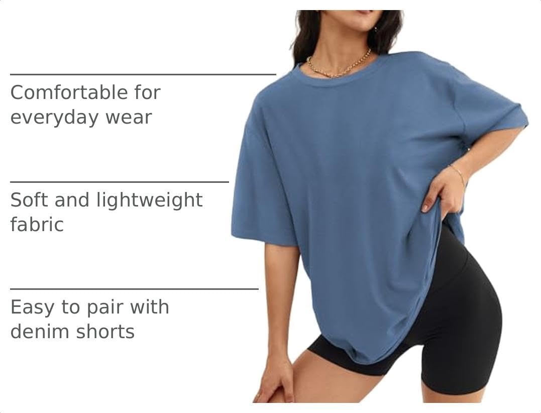 image:imageATHMILE Womens Oversized T Shirts Short Sleeve Workout TopsNavy
