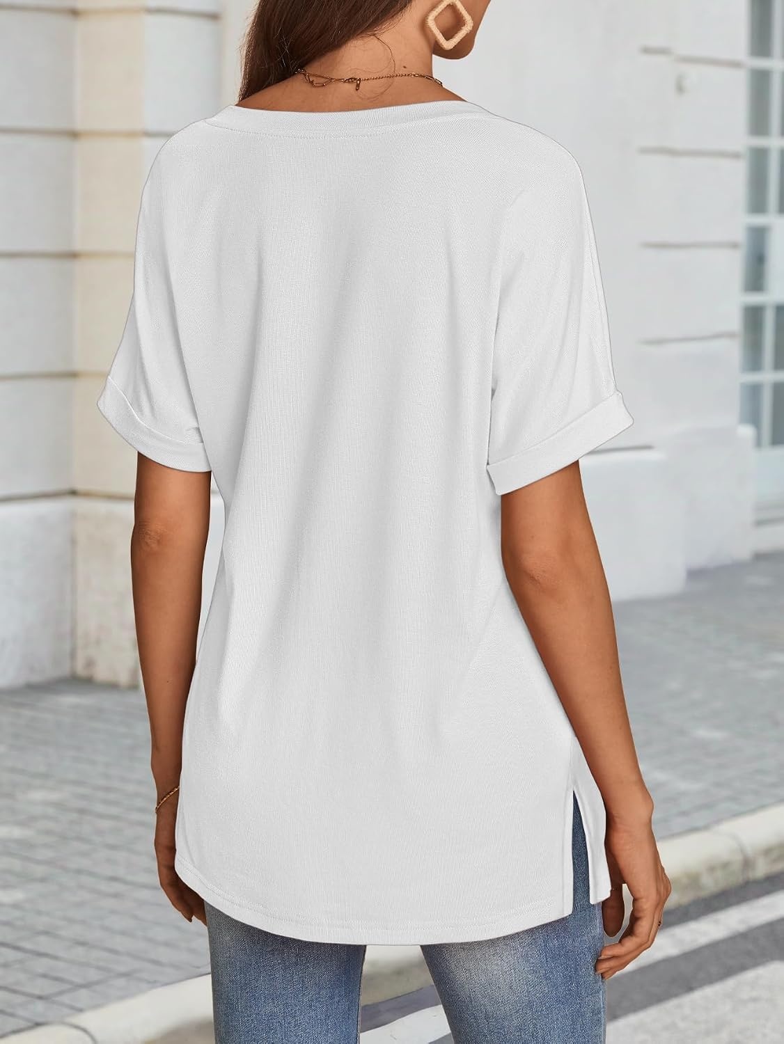 image:imageATHMILE Womens Summer 2025 V Neck Casual Tunic Tops Spring Fashion Basic Trendy OutfitsWhite