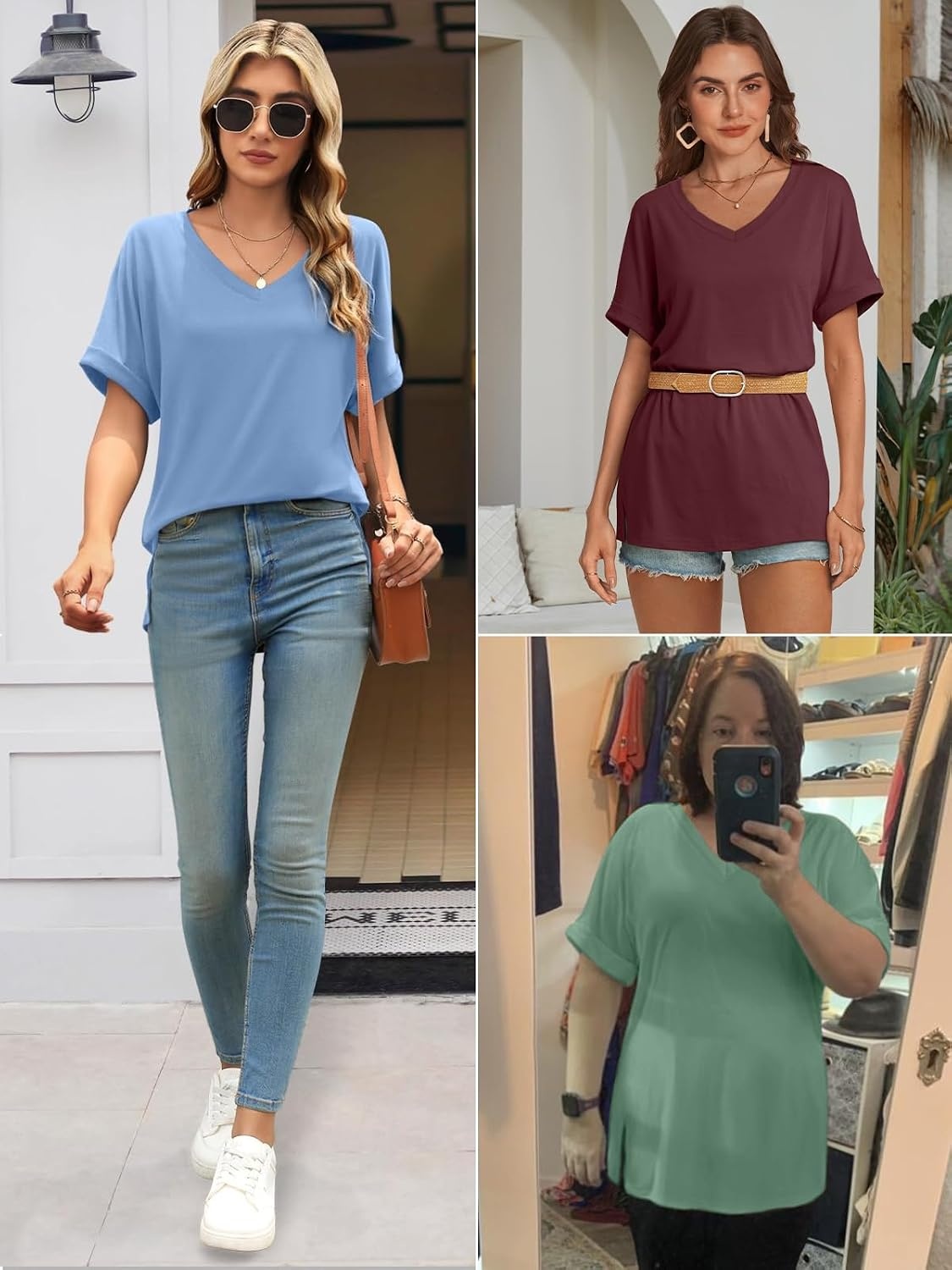 image:imageATHMILE Womens Summer 2025 V Neck Casual Tunic Tops Spring Fashion Basic Trendy OutfitsWhite