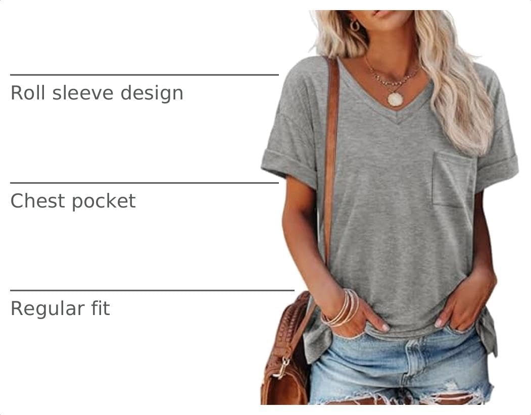 image:imageATHMILE Womens T Shirts Short Sleeve V Neck Summer Tops Basic TeesLight Gray
