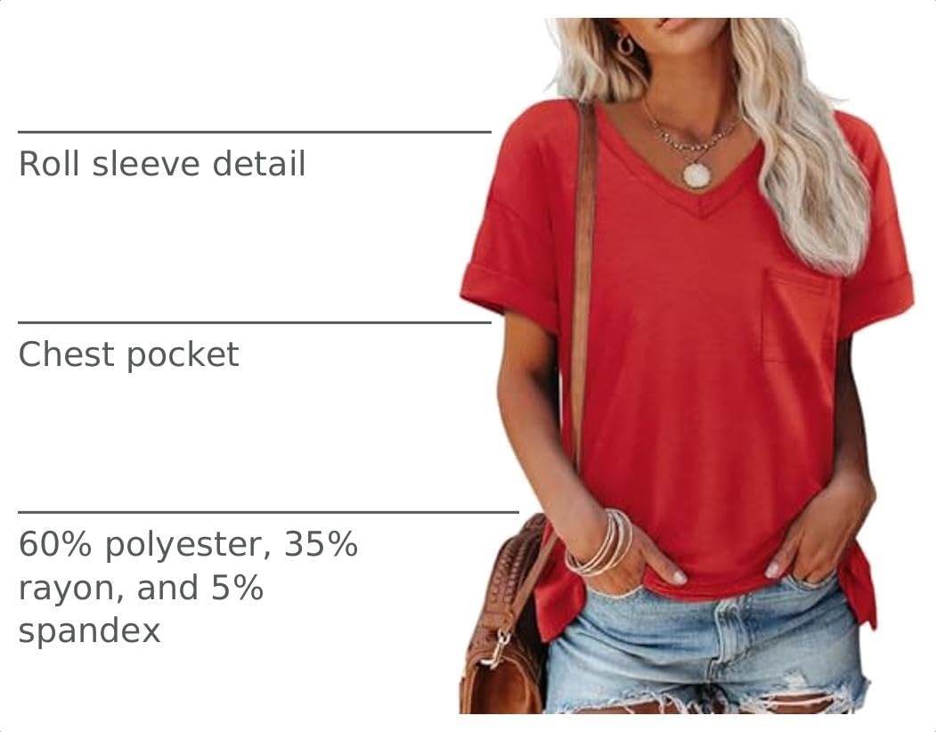 image:imageATHMILE Womens T Shirts Short Sleeve V Neck Summer Tops Basic TeesRed