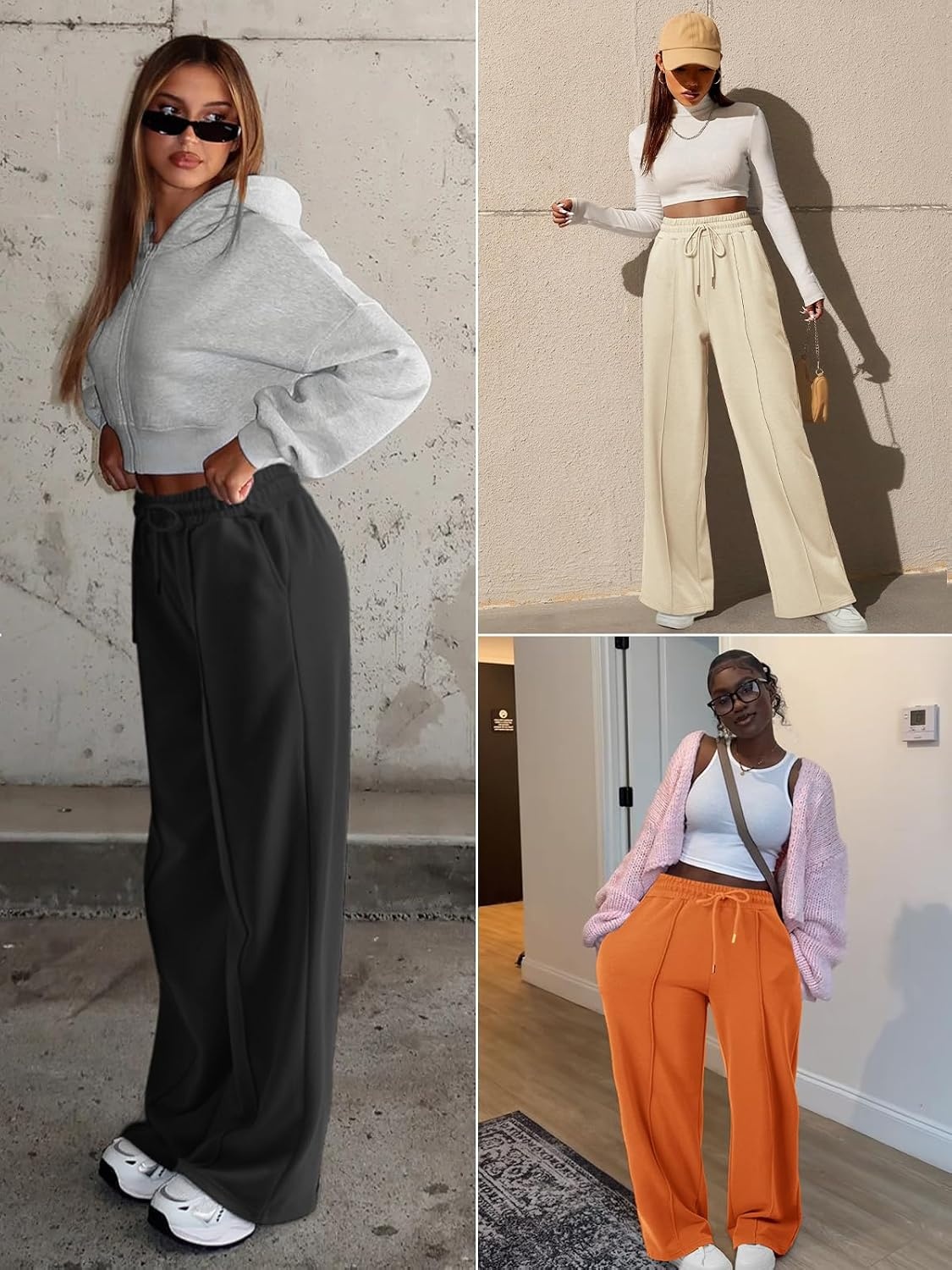 image:imageATHMILE Womens Wide Leg Sweatpants High Waisted Baggy Teen Girl PantsApricot