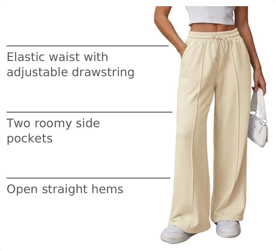 image:imageATHMILE Womens Wide Leg Sweatpants High Waisted Baggy Teen Girl PantsApricot