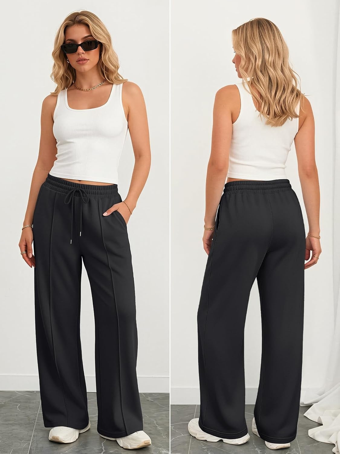image:imageATHMILE Womens Wide Leg Sweatpants High Waisted Baggy Teen Girl PantsBlack