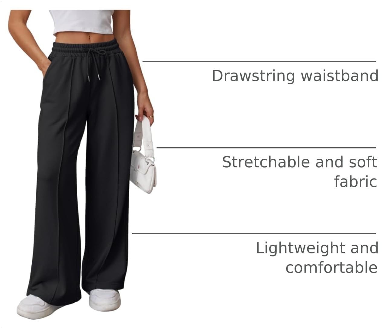 image:imageATHMILE Womens Wide Leg Sweatpants High Waisted Baggy Teen Girl PantsBlack