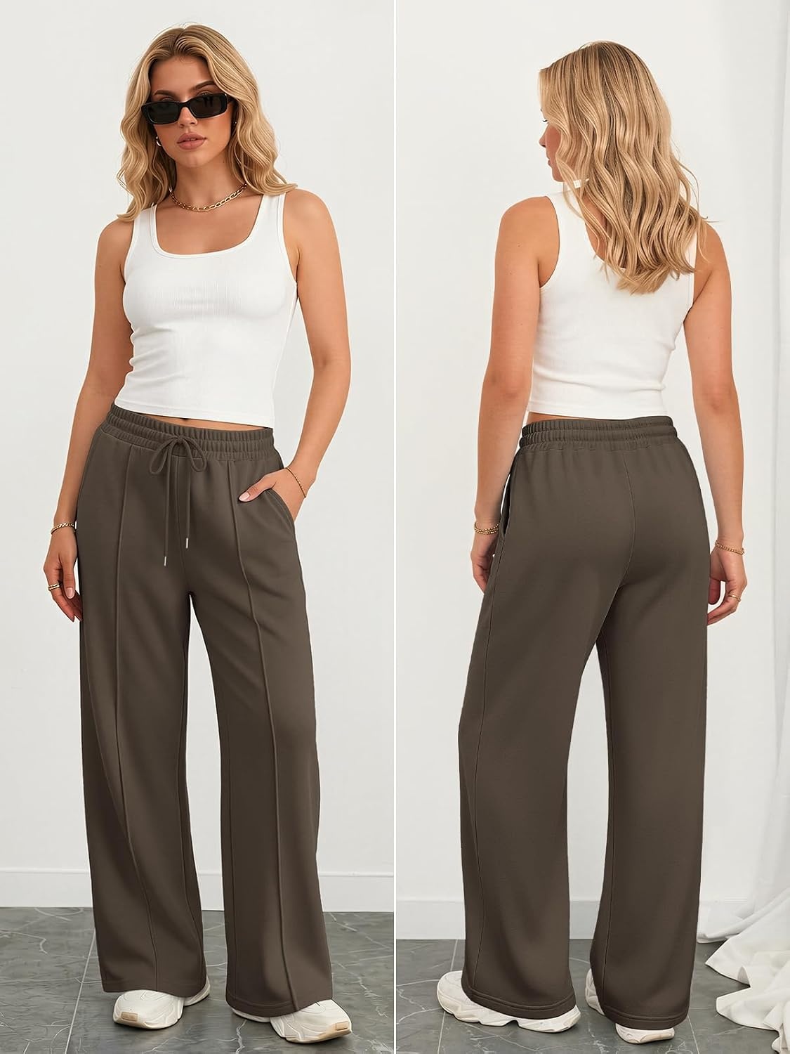 image:imageATHMILE Womens Wide Leg Sweatpants High Waisted Baggy Teen Girl PantsCoffee
