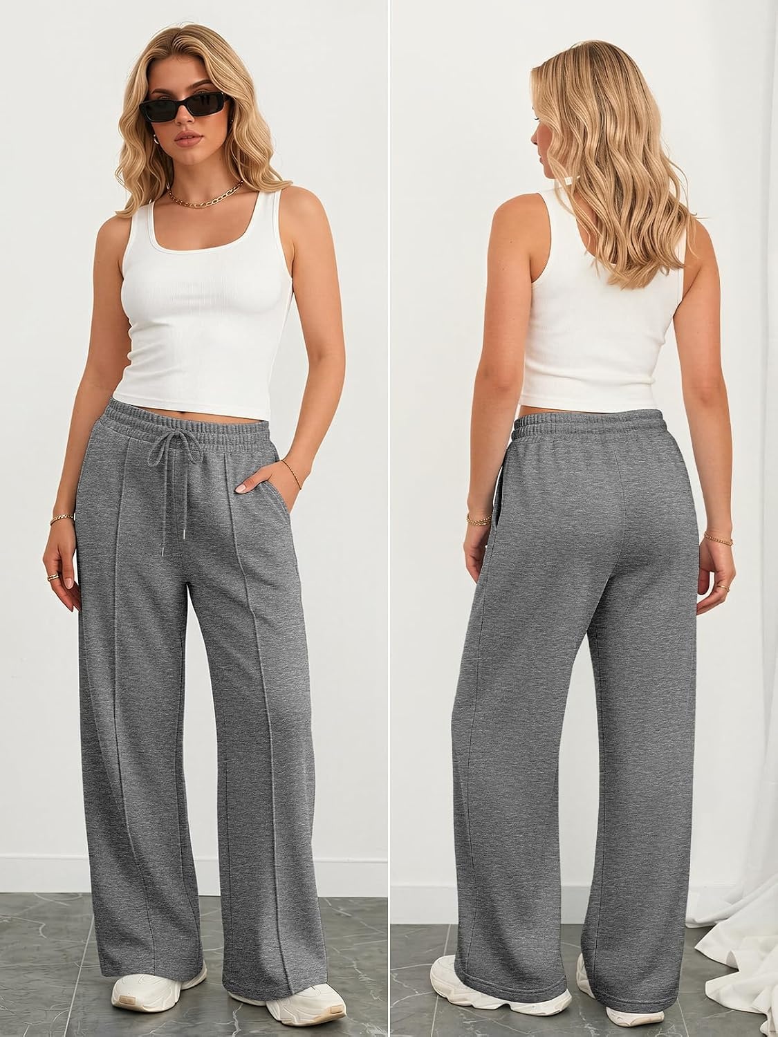 image:imageATHMILE Womens Wide Leg Sweatpants High Waisted Baggy Teen Girl PantsDark Grey