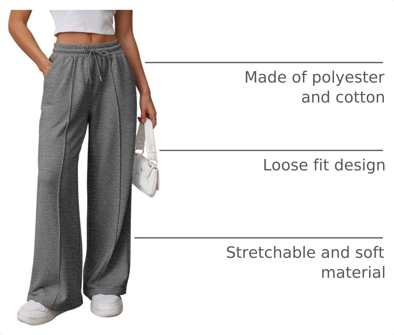 image:imageATHMILE Womens Wide Leg Sweatpants High Waisted Baggy Teen Girl PantsDark Grey