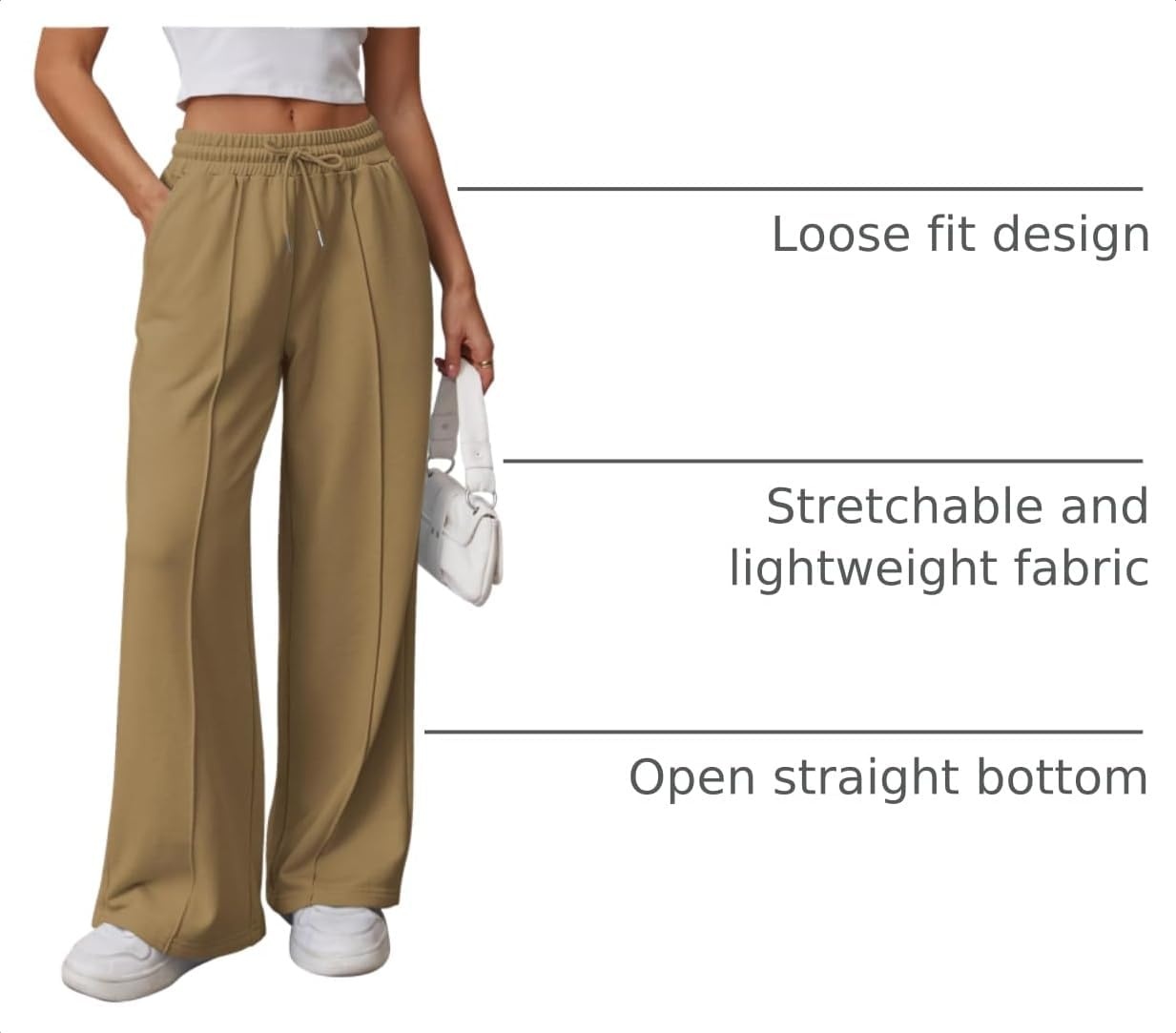 image:imageATHMILE Womens Wide Leg Sweatpants High Waisted Baggy Teen Girl PantsDark Khaki