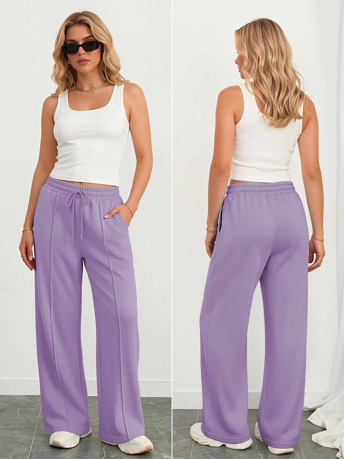 image:imageATHMILE Womens Wide Leg Sweatpants High Waisted Baggy Teen Girl PantsLight Purple