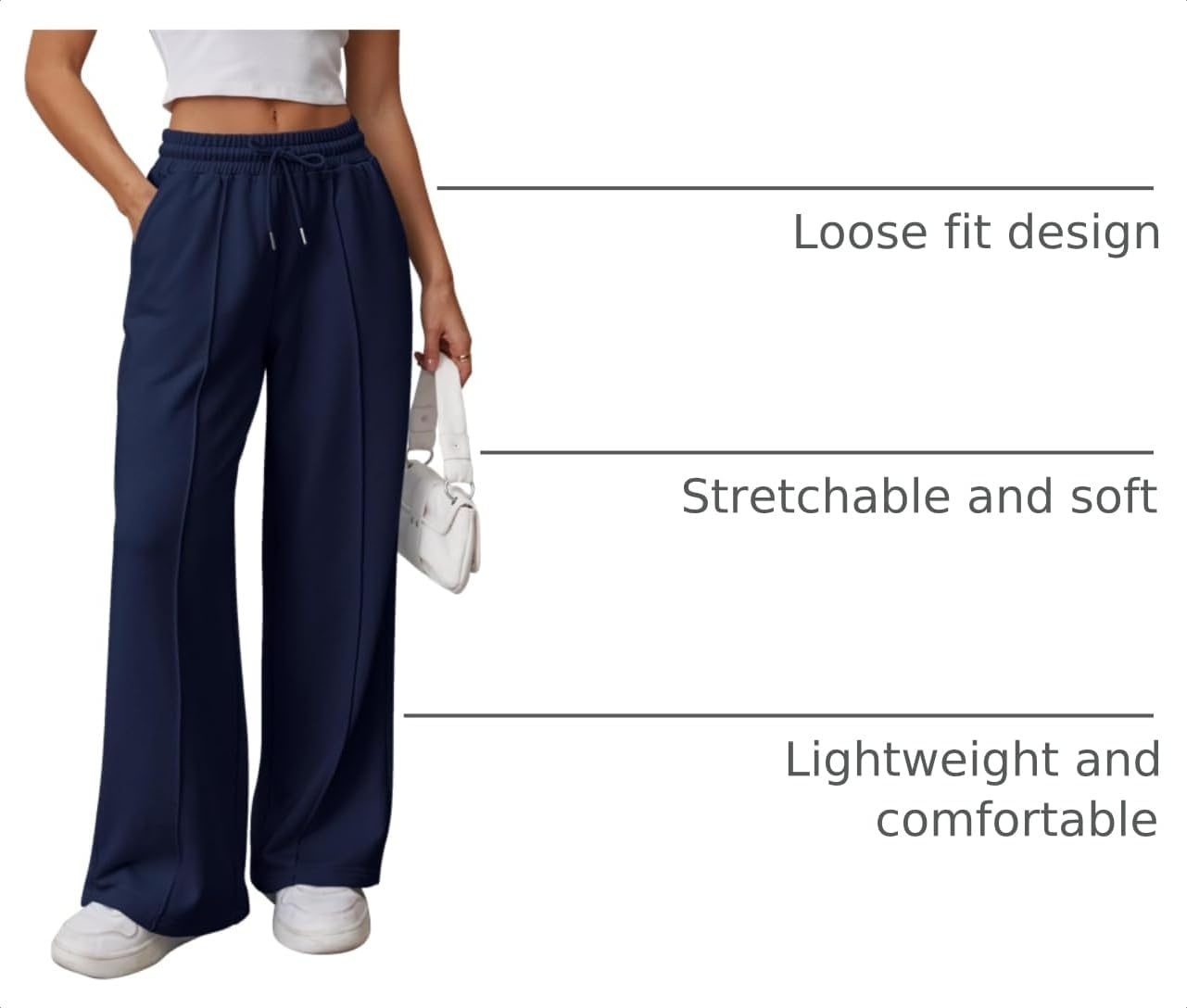 image:imageATHMILE Womens Wide Leg Sweatpants High Waisted Baggy Teen Girl PantsNavy