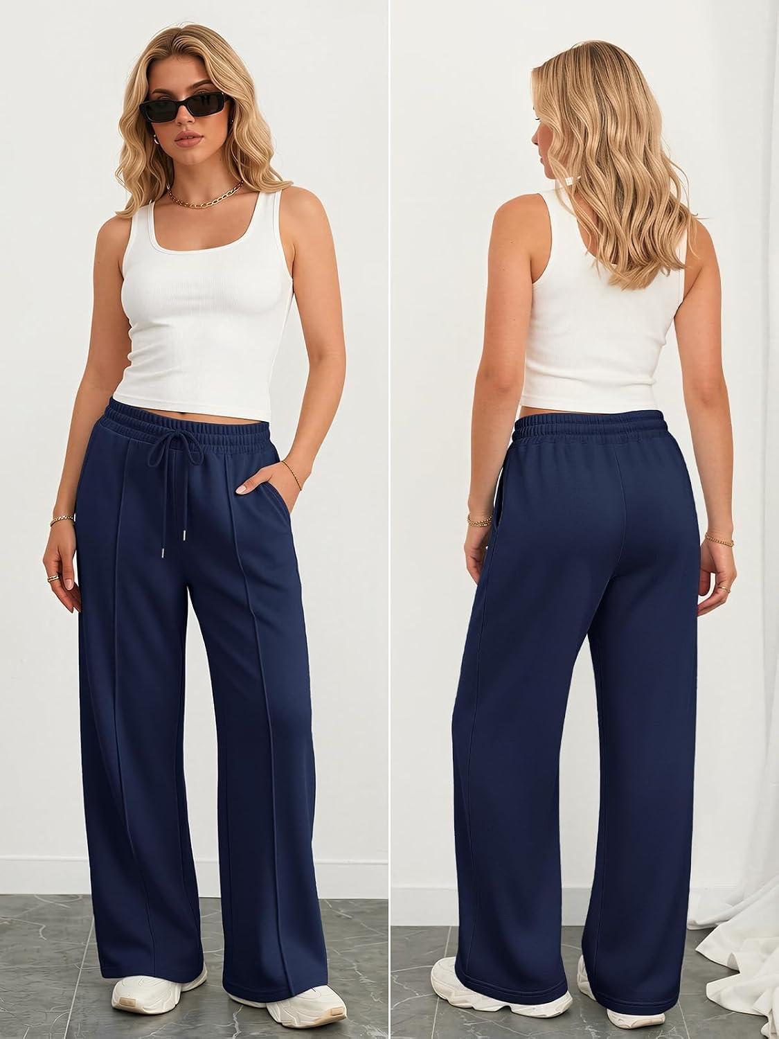 image:imageATHMILE Womens Wide Leg Sweatpants High Waisted Baggy Teen Girl PantsNavy