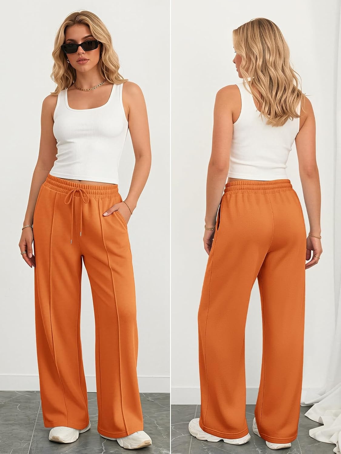 image:imageATHMILE Womens Wide Leg Sweatpants High Waisted Baggy Teen Girl PantsOrange