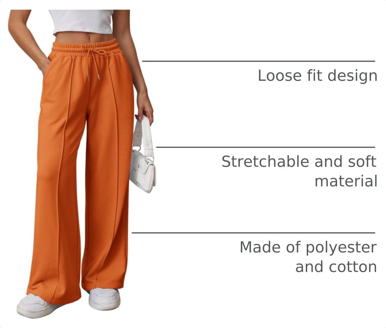 image:imageATHMILE Womens Wide Leg Sweatpants High Waisted Baggy Teen Girl PantsOrange