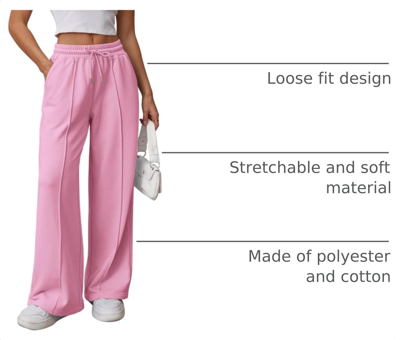 image:imageATHMILE Womens Wide Leg Sweatpants High Waisted Baggy Teen Girl PantsPink