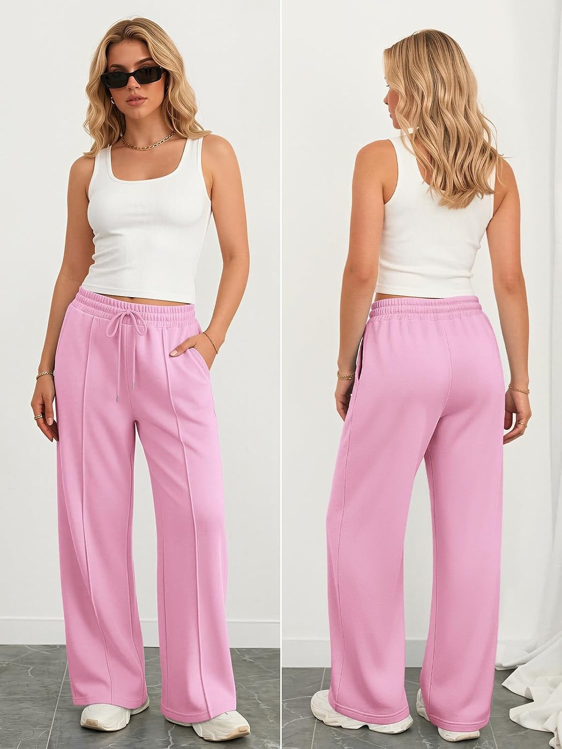 image:imageATHMILE Womens Wide Leg Sweatpants High Waisted Baggy Teen Girl PantsPink