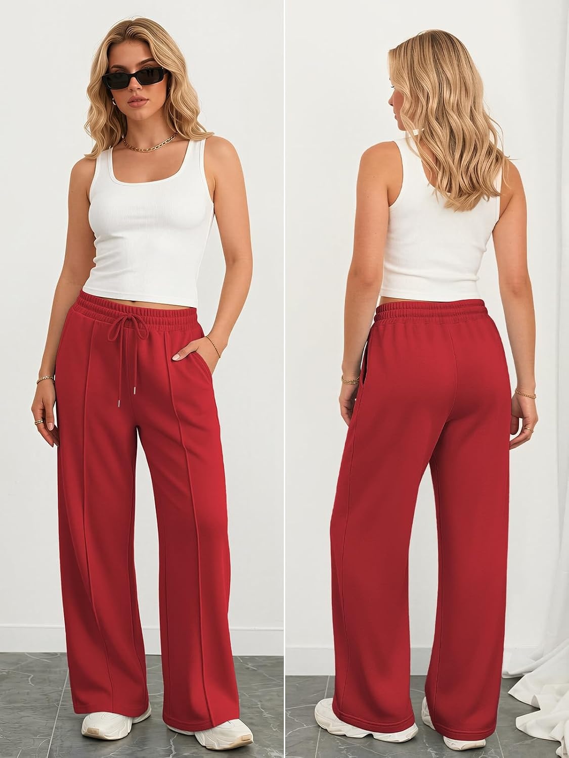 image:imageATHMILE Womens Wide Leg Sweatpants High Waisted Baggy Teen Girl PantsRed