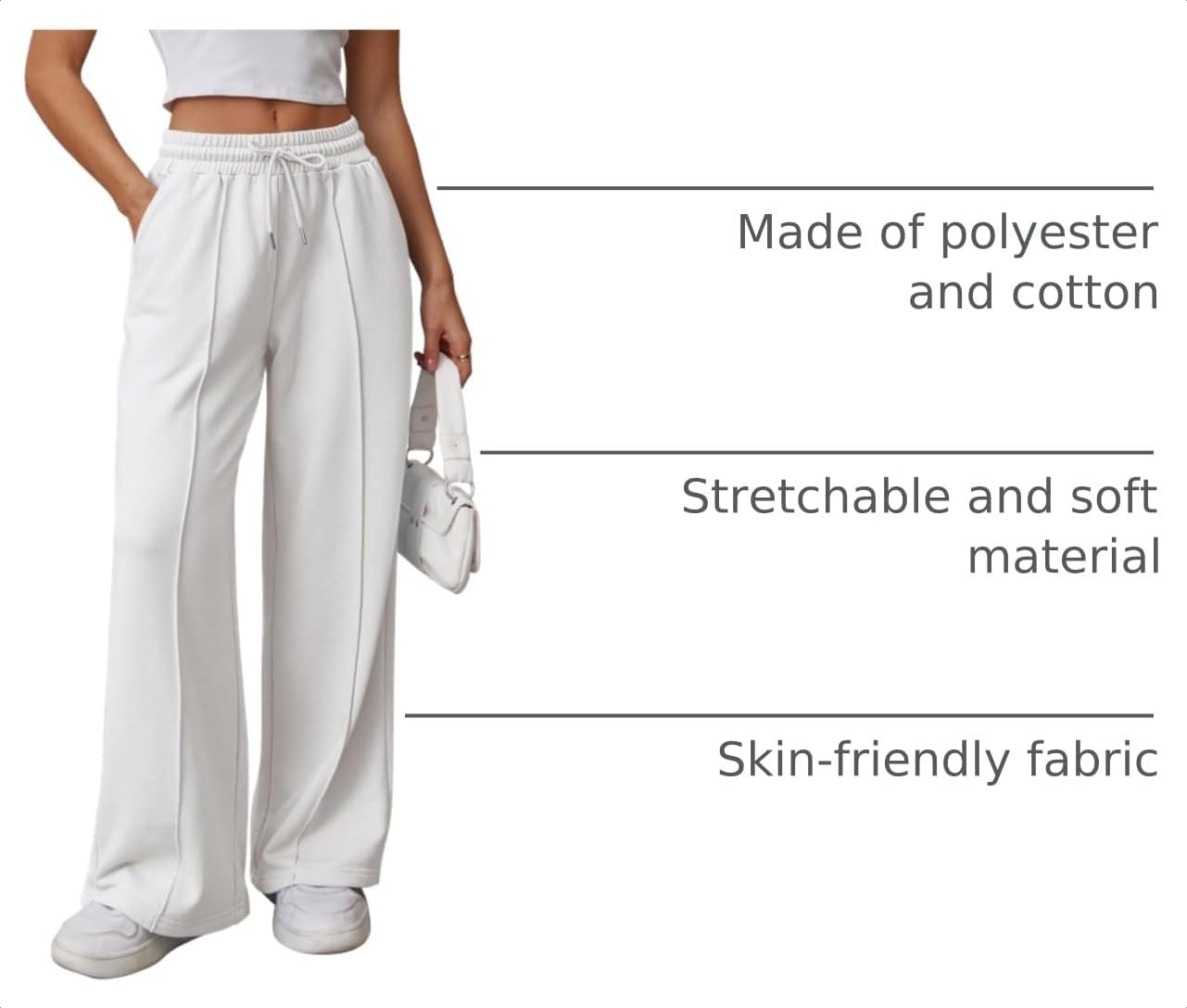 image:imageATHMILE Womens Wide Leg Sweatpants High Waisted Baggy Teen Girl PantsWhite