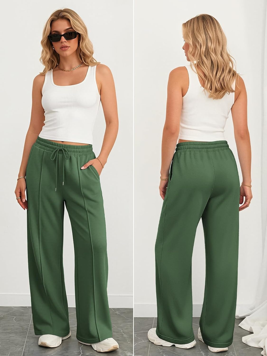 image:imageATHMILE Womens Wide Leg Sweatpants High Waisted Baggy Teen Girl PantsXmas Green